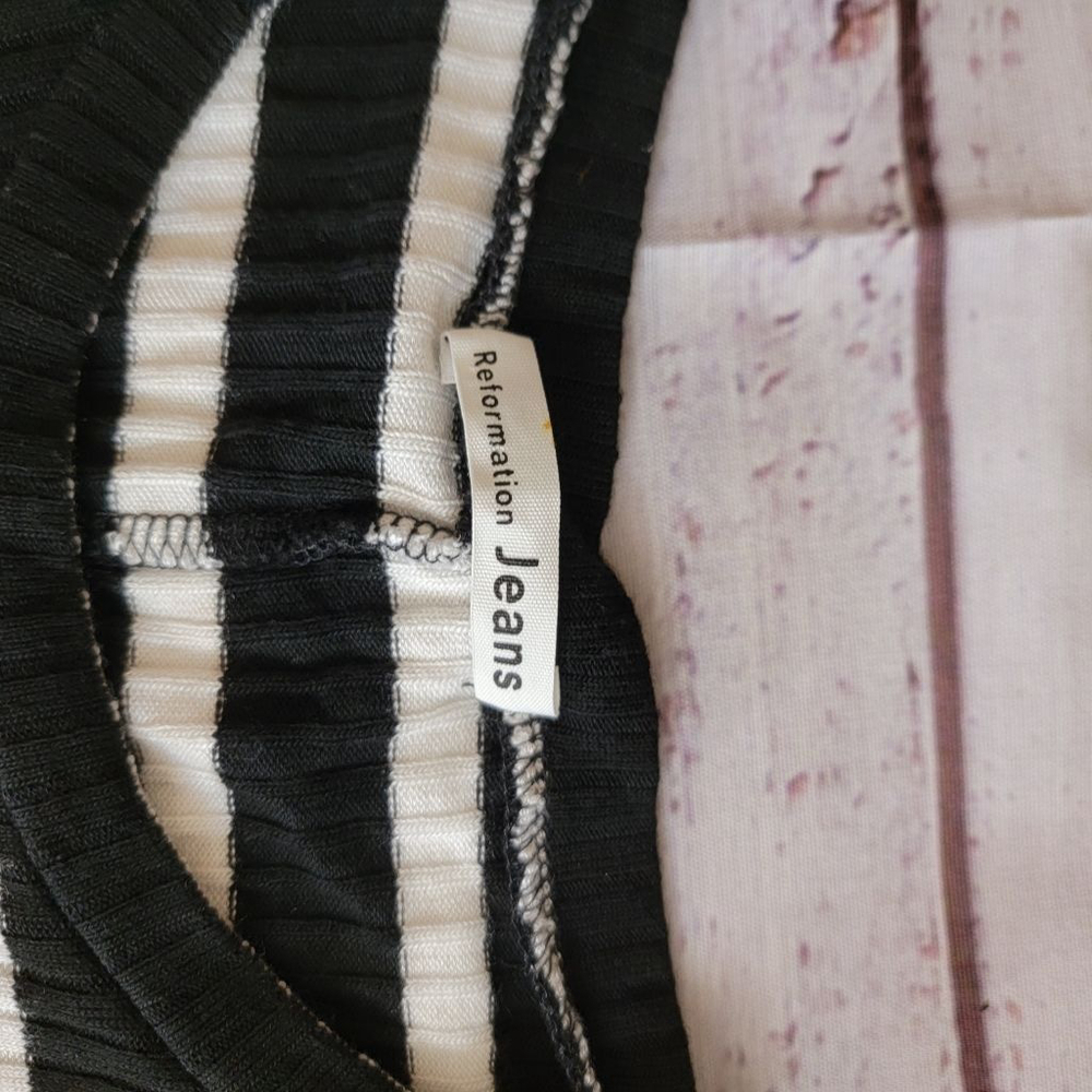Reformation Jeans Black & White Striped Ribbed Long Sleeve Mini Dress Womens Med - Picture 3 of 6